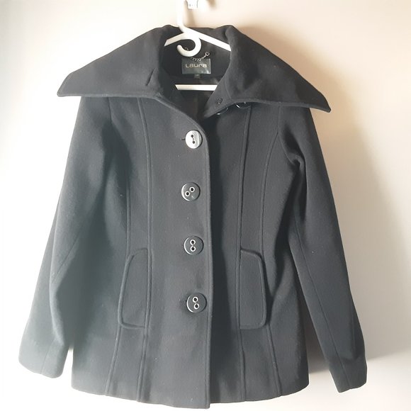 Laura Wool Cashmere Black Winter Pea Coat | S - Picture 5 of 16